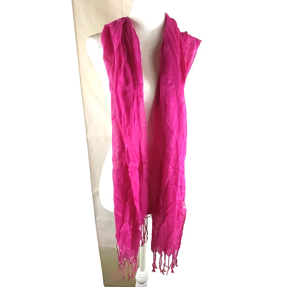 Pink Scarf Fringe Rectangle 66" X 24 Lightweight - Picture 3 of 7